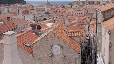 Zoom in Old Town high angle view from Dubrovnik City Walls, Croatia Stock Footage 283156527