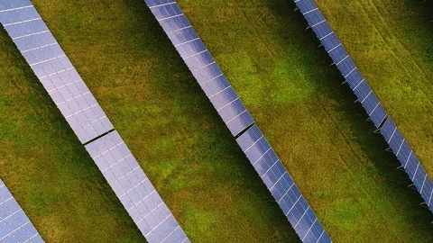 Zoom out aerial view of small solar panel rows during the autumn, Estonia. Stock Footage 101569152