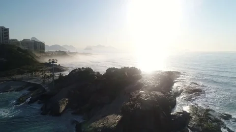 Zoom out of Arpoador. Full Landscape. Stock Footage 81072269