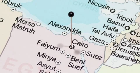 A zoom out of a black pin into cairo city of egypt political map Stock Footage 324821423