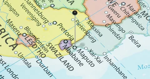 A zoom out of a black pin into maputo city of mozambique political map 스톡 동영상 324822014