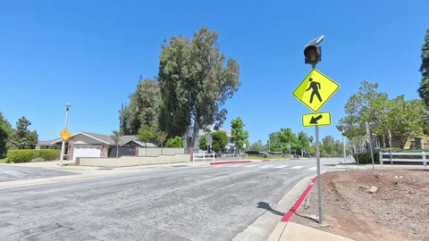 Zoom Out from Blinking Pedestrian Crossing Light Stock Footage 335618826