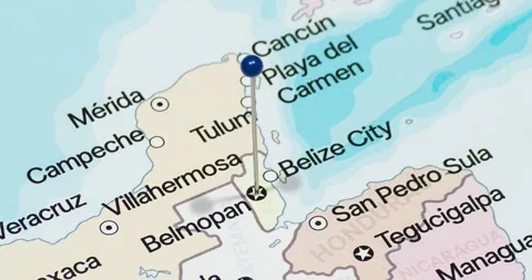 A zoom out of a blue pin into Belize city of Belize political map Video stock 323772844