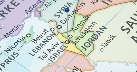 A zoom out of a blue pin into jerusalem city of Israel political map Video stock 324821774