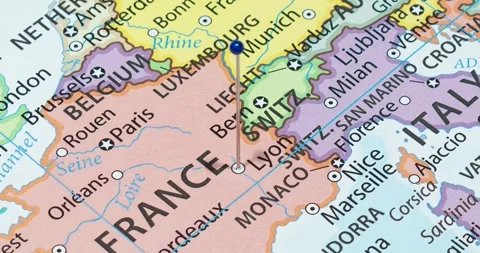 A zoom out of a blue pin into Lyon city of France political map Video stock 323773773