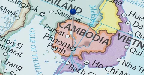 A zoom out of a blue pin into phnom penh city of cambodia political map Video stock 325256037