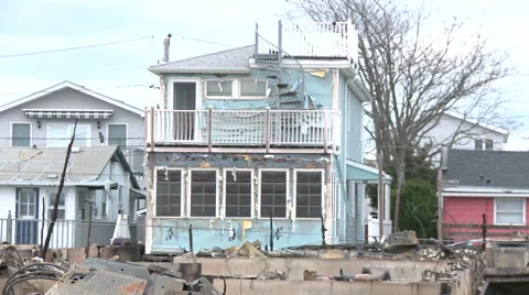 Zoom out Breezy Point Super storm Sandy Stockbeeldmateriaal 49663983