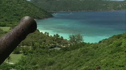 Zoom out from cannon view ocean Stock Footage 22665091