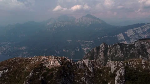Zoom out on Canzo's Horns Rocky Peak from Monte Tre Signori in Lake Como Italy Видео 247500853