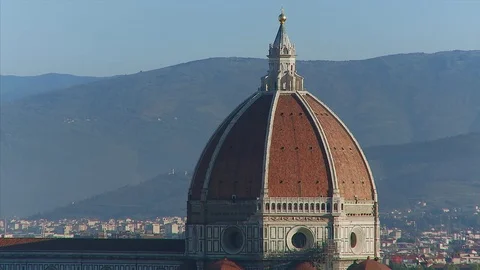 Zoom out from close up of dome to reveal Roof top view of the Florence Duomo, Stock Footage 74795387