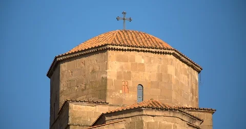 Zoom out from close up of Jvari Monastery, a 6th century Georgian Orthodox  Stock Footage 104250542