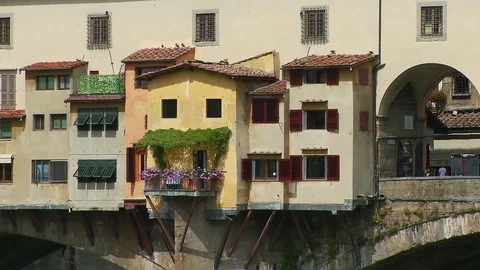 Zoom out from close up of the Ponte Vecchio Florence, Italy Stock Footage 74799694
