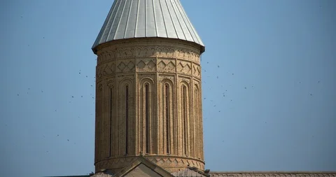 Zoom out from close up to see the medieval Alaverdi St George Cathedral &amp; monast Stock Footage 104104099