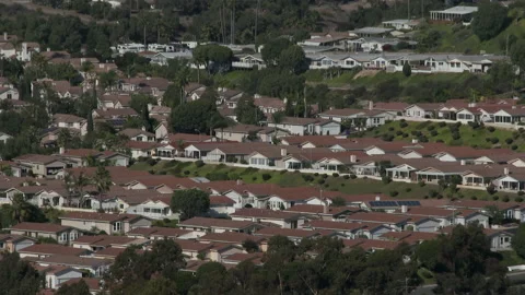 Zoom out of clustered housing development, in southern California, 4K. Stock Footage 141401026