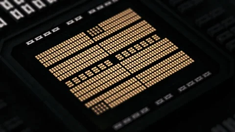 Zoom out of Computer chip transistors. GPU/CPU Microchip 3D render. Stock Footage 106457999
