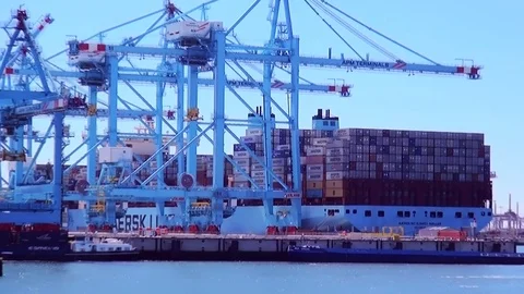 Zoom Out from container terminal in Rotterdam. Stock Footage 84469076