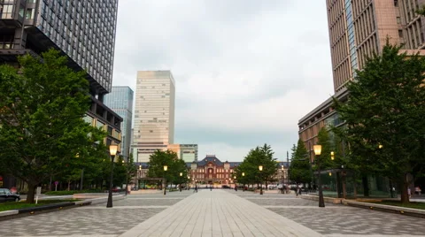 Zoom Out Day to Evening to Night Timelapse Tokyo Station Front at Marunouchi Stock Footage 68416266