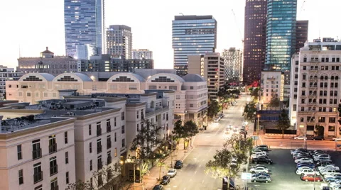 Zoom Out - Day to Night Time Lapse of Traffic in Downtown Los Angeles Stock Footage 66075433