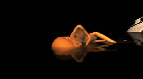 Zoom Out from Dead Alien Lying in Water with Crashed UFO Ship Stock-Footage 65111746