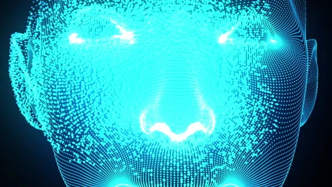 Zoom out Face Scanning Digital Motion Graphic with Light flare Background Par Video stock 162718799