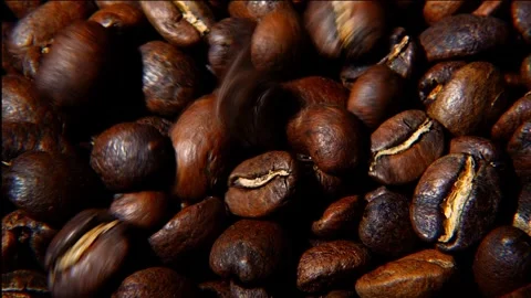 Zoom Out Falling Roasted Coffee Beans Slow Motion Stock Footage 323400987