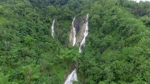 Zoom out fly away from the waterfall Stock Footage 155200562