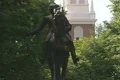 Zoom out from George Washington statue Footage