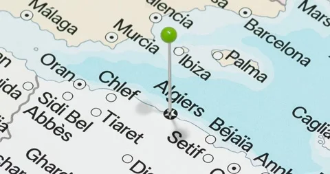 A zoom out of a green pin into Algiers city of Algeria political map Video stock 324821282