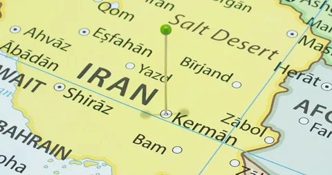 A zoom out of a green pin into kerman city of Iran political map Video stock 324821829