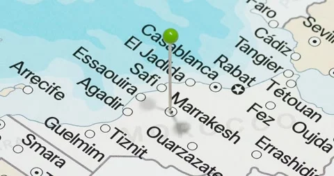 A zoom out of a green pin into marrakesh city of morocco political map Video stock 324822016