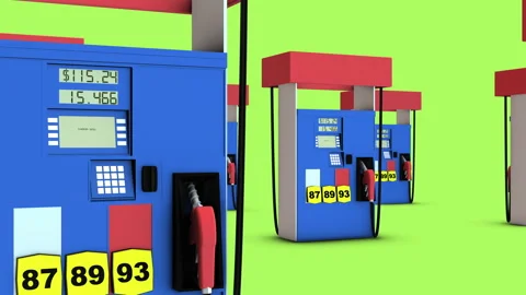 Zoom Out from Grid of Multiple Gas Pumps High Price Stock Footage 201608672
