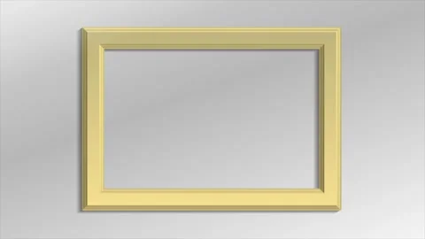 Zoom out from horizontal golden empty picture frame on gray wall with shadows Stock Footage 333726675