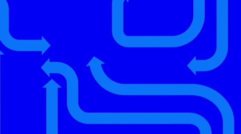 Zoom out from light blue arrows on dark blue background, CG animation Stockbeeldmateriaal 65002200