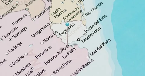 A zoom out of a light blue pin into Buenos Aires city of Argentina political map Video stock 323772935