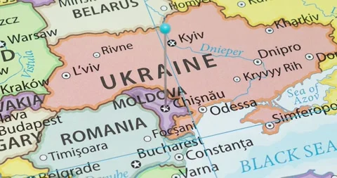A zoom out of a light blue pin into Chisinau city of Moldova political map 스톡 동영상 323773089
