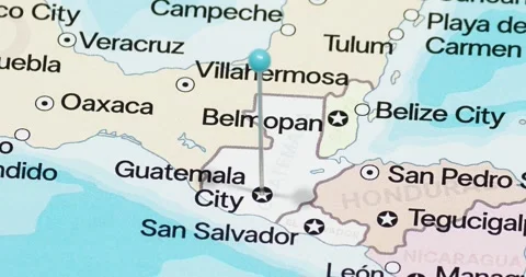 A zoom out of a light blue pin into Guatemala city of Guatemala political map Video stock 323773343