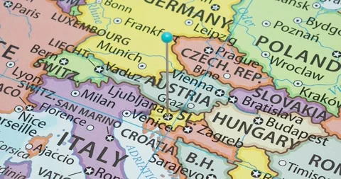A zoom out of a light blue pin into Ljubljana city of Slovenia political map Video stock 323773694