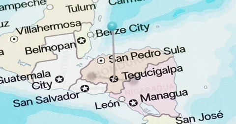 A zoom out of a light blue pin into Tegucigalpa city of Honduras political map Video stock 323774865