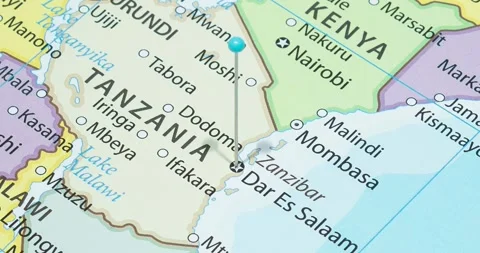 A zoom out of a light blue pin into dar es salaam city of tanzania political map 스톡 동영상 324821482