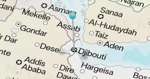 A zoom out of a light blue pin into djibouti city of djibouti political map Video stock 324821530