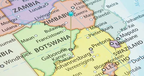 A zoom out of a light blue pin into gaborone city of botswana political map Video stock 324821618