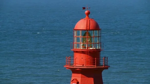 Zoom-out of Lighthouse La Martre in Gaspe Peninsula, Quebec, Canada Stock Footage 78098290