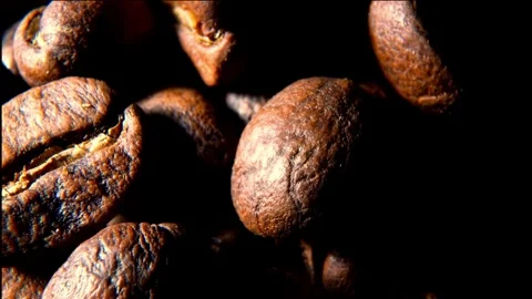 Zoom Out Macro Hand Touching Roasted Coffee Beans Texture Stock Footage 323400448