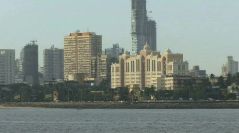 Zoom out on Marina drive Mumbai India Stock Footage