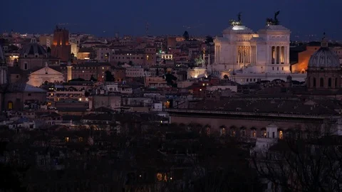  Zoom out night view, Rome historical center, roofs and monuments Stock Footage 104967636