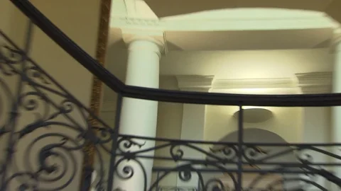 Zoom out of an old staircase, abstract point of view in hotel Stock Footage 74660786
