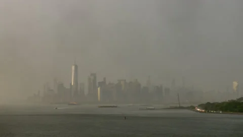 Zoom Out Real Lightning World Trade Center Stock Footage 155363431