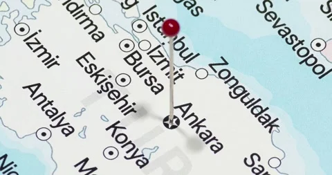 A zoom out of a red pin into Ankara city of Turkey political map Video stock 324821293