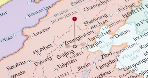 A zoom out of a red pin into Beijing city of china political map 스톡 동영상 325252483