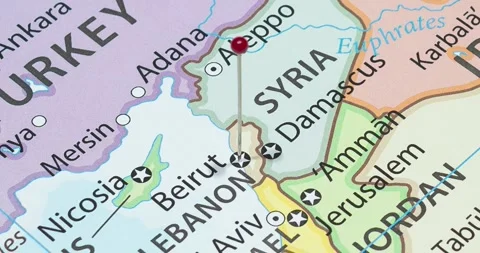 A zoom out of a red pin into Beirut city of Lebanon political map Video stock 324821405